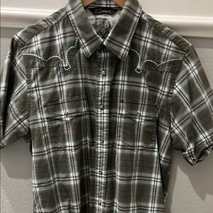 7 Diamonds Green and White Casual Button Down Shirt XL gently warn